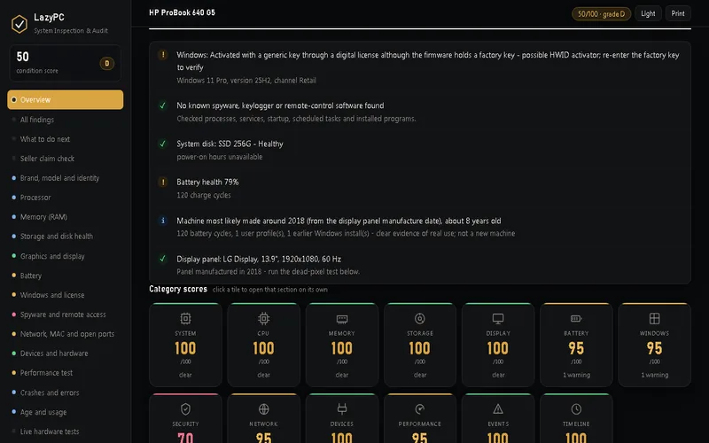 LazyPC Inspection screenshot